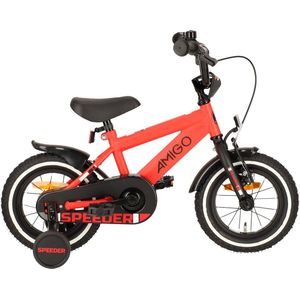 AMIGO Speeder Jongensfiets 12 Inch - Kinderfiets voor 2 tot 4 Jaar - 90-105 cm - Rood/