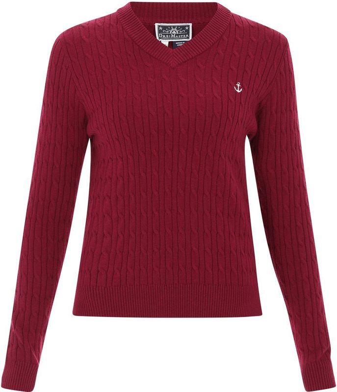 DreiMaster - Maritim - Trui - Wijnrood - Slanke Pasvorm - Lange Mouw