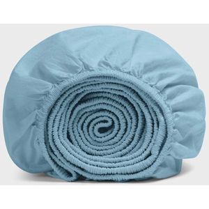 Yumeko - Hoeslaken - Blauw - Percal Katoen - 160x200x30 - Bio, Eco & Fairtrade