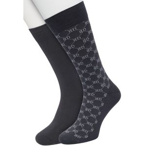 Bonnie Doon Heren Sokken set Donker Grijs maat 40/46 - 2 paar - Effen - BD logo ruit - Print - Gladde Naden - Brede Boord - Uitstekend Draagcomfort - 2-pack - Multipack - Effen - Bonnie Doon sock - Donkergrijs - Castlerock - OL2225102.169