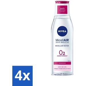 4 x Nivea - O2 Zuurstofboost Micellair Water - Droge Huid - 200 ml - Micellair Water - Reinigingswater - Droge Huid - Gevoelige Huid - NIVEA O2