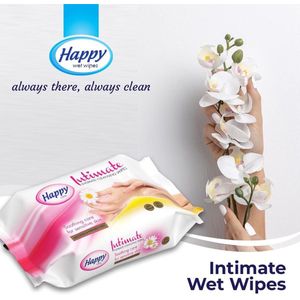 Happy Wet Wipes Intimate 3 x 25 vochtige doekjes -pH- gebalanceerd, alcoholvrij en parabeenvrij voor de intieme zone