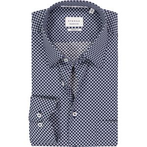 ETERNA - Comfort Fit Overhemd - Donkerblauw met Wit en Lichtblauw Dessin - Strijkvrij