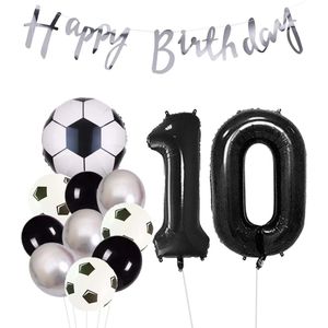 Cijfer Ballon 10 | Snoes Champions Voetbal Plus - Ballonnen Pakket | Zilver en Zwart