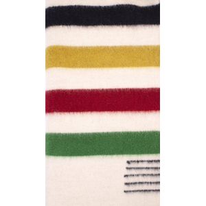 Wollen Dikke Deken Rainbow Classic - 160x210 cm - 2800g - Zuivere wol plaid - Wolwit met aan uiteinden gekleurde streepjes