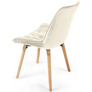 Miadomodo Eetkamerstoelen - Velvet - Fluweel - Houten Poten - Gewatteerd - Set van 4 - Creme