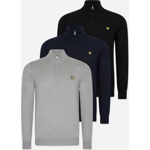 Lyle & Scott Bundle cotton merino quarter zip jumper - jet black - dark navy - mid grey marl