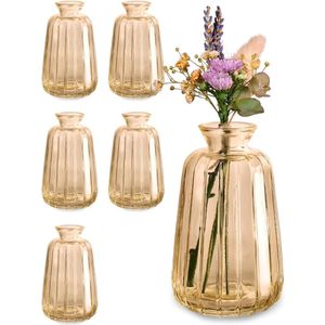 Kleine glazen vazen - set van 6 - vintage charme - ronde minivazen - vaatwasmachinebestendig - perfect voor bruiloft tafeldecoratie (goud)