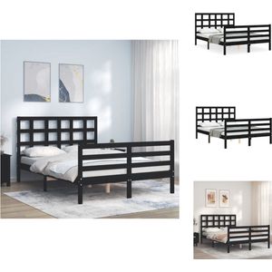 vidaXL Houten Bed - Zwart - 205.5 x 125.5 cm - Massief grenenhout en multiplex lattenbodem - Bed