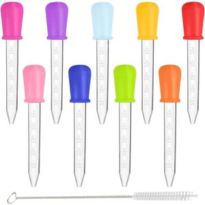 Pack of 9 5 ml Silicone Pipettes Plastic with 1 Cleaning Brush for Liquid Dispensing