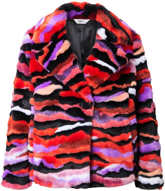 Angel of Style Angel of Style - Dames - Jas van pluche straight fit open pasvorm kleurig motief - Neonrood - Maat 42