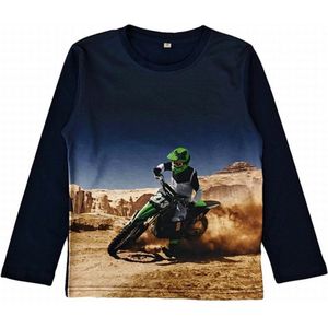 Kinder longsleeve trui met motor | motorcoureur full color print | crossmotor bike | Kleur blauw | Maat 98/104 | sweatshirt | Zeer mooi!