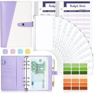 Budgetplanner - Geldorganizer met notitieboek - 1 stuk - Paars - PU-leer