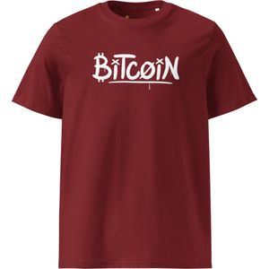 Graffity - Bitcoin T-shirt - Unisex - 100% Biologisch Katoen - Kleur Bordeaux Rood - Maat M | Bitcoin cadeau| Crypto cadeau| Bitcoin T-shirt| Crypto T-shirt| Bitcoin Shirt| Bitcoin Merchandise| Crypto Merchandise| Bitcoin Kleding