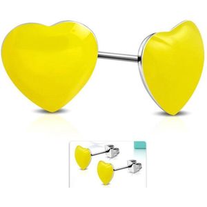 Aramat jewels ® - Zweerknopjes hartje geel epoxy staal 8mm