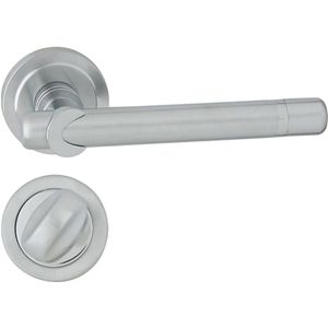 Domino® Deurkrukgarnituur DELPHI-R M6/M50 - Chroom gespoten/Satijn - WC met Ronde Rozette - Deurbeslag van aluminium - Deurklink voor badkamer, kelderdeur en binnendeur