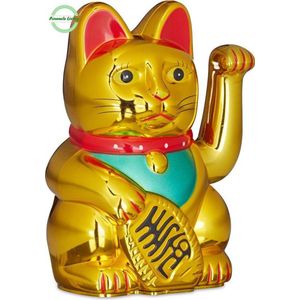 Pinnacle Living-maneki neko - gelukskat - zwaaiend - 16 cm - Japanse geluksbrenger - goud