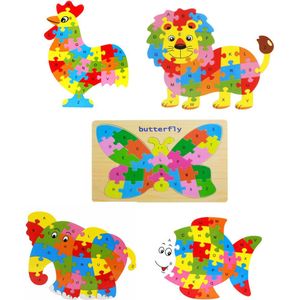 5 stuks Houten puzzel set dieren | DELUXE 5 stuks | montessori educatief puzzel | vanaf 2 jaar