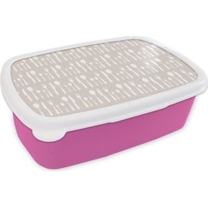 Broodtrommel Roze - Lunchbox - Brooddoos - Bestek - Patroon - Keuken - 18x12x6 cm - Kinderen - Meisje
