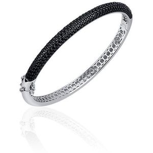 Jewels Inc. - Armband - Bangle Half Bol gezet met Zwart Zirkonia - 6mm Breed - Maat 68 - Gerhodineerd Zilver 925