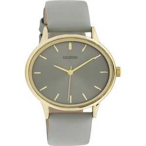 OOZOO Timpieces - goudkleurige horloge met steengrijze leren band - C11050