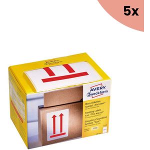2x Waarschuwings etiket Avery 'This way up' op rol in dispenser 74x100mm