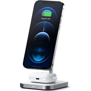 2-in-1 Magnetic Wireless Charging Stand for iPhone 15/14/13 - Aluminum - Magsafe Compatible - Airpods Pro 2/1, Airpods Gen 3/2