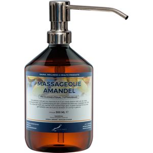Massageolie Amandelolie 500 ml met zilveren pomp - 100% natuurlijk - biologisch en koud geperst