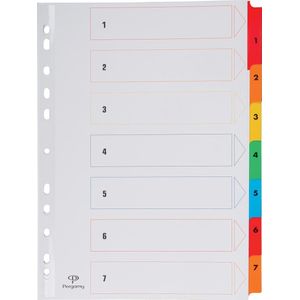 Pergamy tabbladen met indexblad, ft A4, 11-gaatsperforatie, geassorteerde kleuren, set 1-7