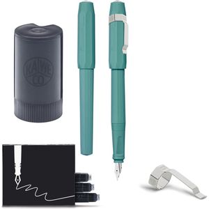 Kaweco - Vulpen met Clip -  Perkeo Breezy Teal - Groen - Fine - Zwarte Twister - Doosje vullingen