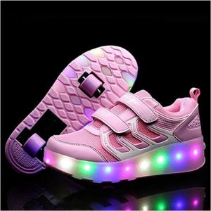 USB-Oplaadbare-LED-Verlichting-Skateboarding-Schoenen-Dubbele-Wielen-Kinderen-Sportschoenen-Buiten-Glanzend-Multisport-Gymnastiekschoenen-Roze-32-EU