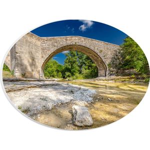 PVC Schuimplaat Ovaal - Oude Stenen Brug met Klassieke Bogen in Natuurlandschap - 28x21 cm Foto op Ovaal (Met Ophangsysteem)