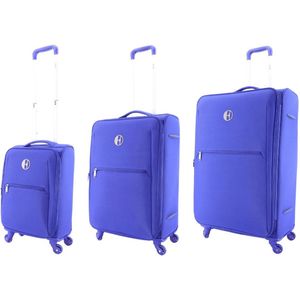 ELLE Kofferset 3 Delig - Reiskoffer Set - zachte Kofferset - Trolleyset - Mode- Blauw