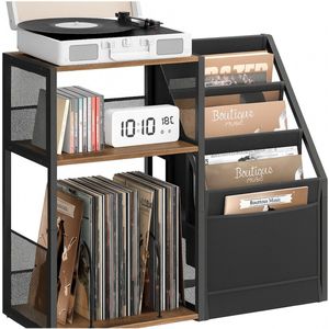 Signature Home London LP Opbergsysteem - Platenspeler Meubel – Vinyl Opbergsysteem - Stand Platenspelerstandaard - bruin zwart - 30 x 81 x 69 cm