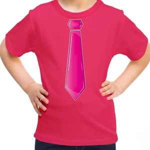 Bellatio Decorations Verkleed t-shirt voor kinderen - stropdas - roze - meisje- carnaval/themafeest 110/116