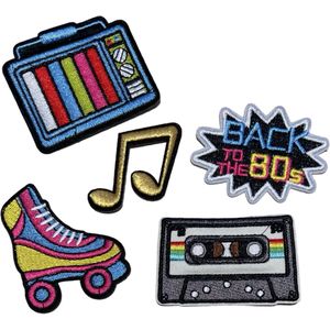 Back To The 80s Strijk Embleem Patch Set 5 stuks 7 cm / 4.4 cm / Blauw Roze Wit Goud