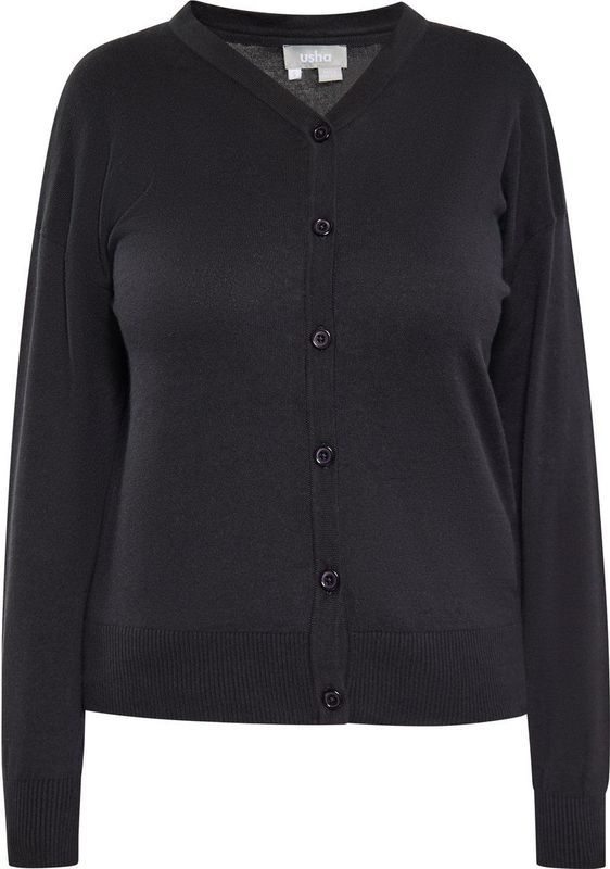 usha - Vest - Zwart - Fijngebreid - V-hals - Knoopsluiting