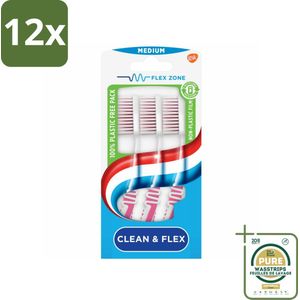 Aquafresh Tandenborstel Clean & Flex Medium 3 stuks per verpakking - Voordeelverpakking - 12 stuks - Tandenborstel schoonmaken - Tandenborstel flexibele steel