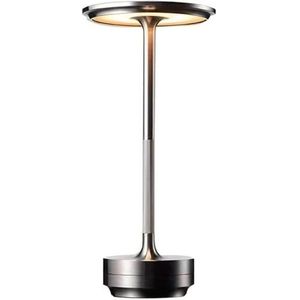 Oplaadbare Tafellamp - 5200mAh - voor Binnen & Buiten - Draadloos & Oplaadbaar - Dimbaar - Touch Bediening - Tafellamp op Batterijen - Accu - Decoratie Woonkamer, Slaapkamer & Tuin - Industrieel - Zilver