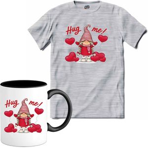 Hug me! | Valentijn - Valentijnsdag - Cadeau - Kado - T-Shirt met mok - Unisex - Donker Grijs - Gemêleerd - Maat 3XL