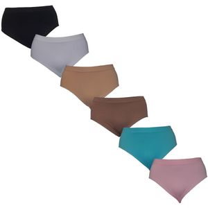 M&B Naadloze Hoge Dames Slips, 6‑Pack - Gekleurde Mix, Microfiber (92 % polyamide / 8 % elastaan) Maat XXL