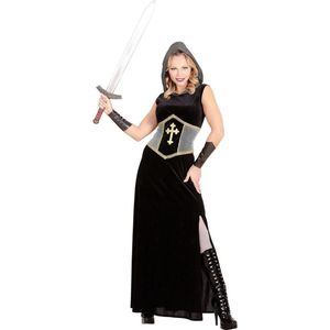 Widmann - Middeleeuwse & Renaissance Strijders Kostuum - Madame Joan Of Arc (Lang) - Vrouw - Zwart, Zilver - XL - Carnavalskleding - Verkleedkleding