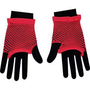 Apollo - Visnet handschoenen - Korte handschoenen - Rood - One Size - Kanten handschoenen - Neon verkleedkleding - Feestkleding - Carnaval