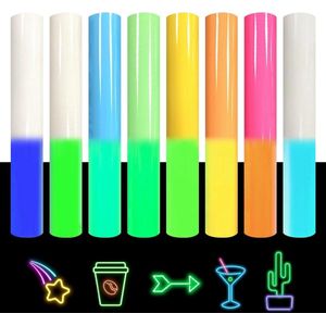 DL01-DL08 set van 8 lichtgevende strijkfolie voor textiel - fluorescerende vinylfolie voor T-shirts, petten, tassen en meer