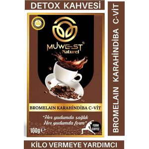 Muwest Natural Natuurlijke Bromelaïne KaraHindiba Coffee Zwarte Cichorei C-Vit Detox Koffie, Vitamine D, C, B6, Ijzer, Magnesium - 100 gr