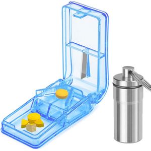ComfiCare® Pillensnijder - Pillendoosje - Pillensplijter - Tablettensplitter - Geschikt voor harde pillen - kleine en grote pillen - Lichtblauw