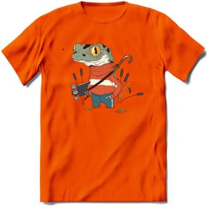 Casual kikker T-Shirt Grappig | Dieren reptiel Kleding Kado Heren / Dames | Animal Skateboard Cadeau shirt - Oranje - 3XL
