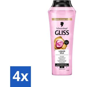 4 x Gliss - Shampoo - Liquid Silk - Voor Glanzend en Zijdezacht Haar - 250 ml - Glans Shampoo - Zijdezacht Haar - Haarverzorging - Siliconenvrije Shampoo - Natuurlijke Shampoo
