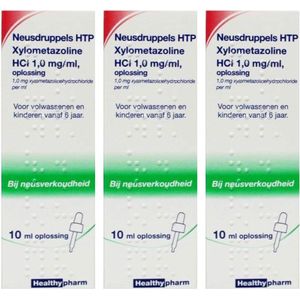 Healthypharm Neusdruppels 1mg/ml Xylometazoline - 3 x 10 ml