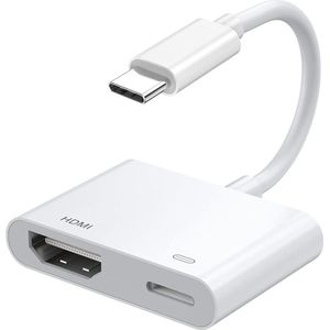 USB-C naar HDMI 4K + USB-C Female adapter kabel - Geschikt voor o.a. Macbook, Laptops, iPhone 15 en 16 - wit